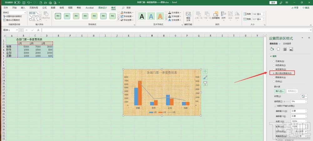 excel2019表格怎么填充图表?excel图片填充图表的教程